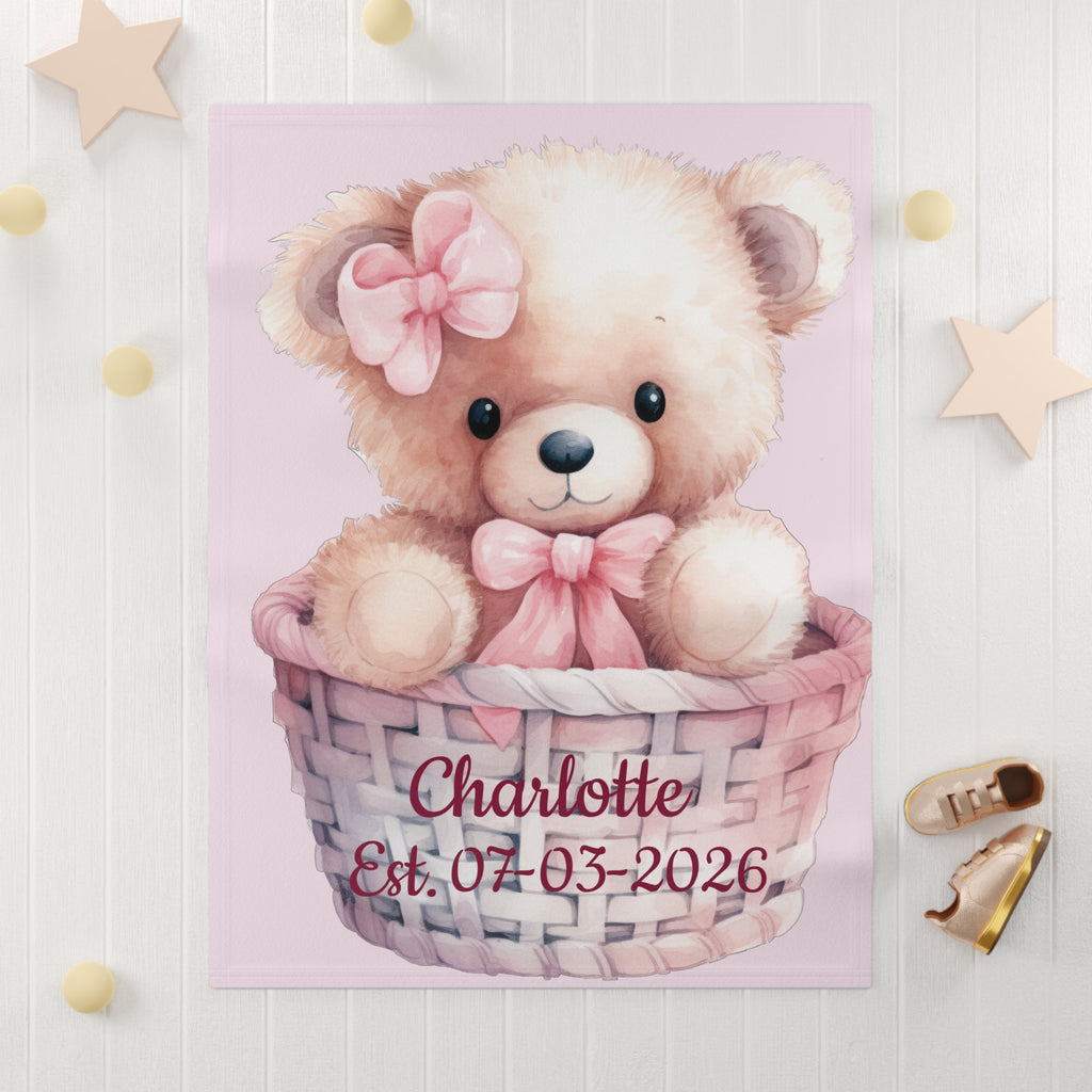 Personalized Birth Announcement Teddy Bear Baby Blanket