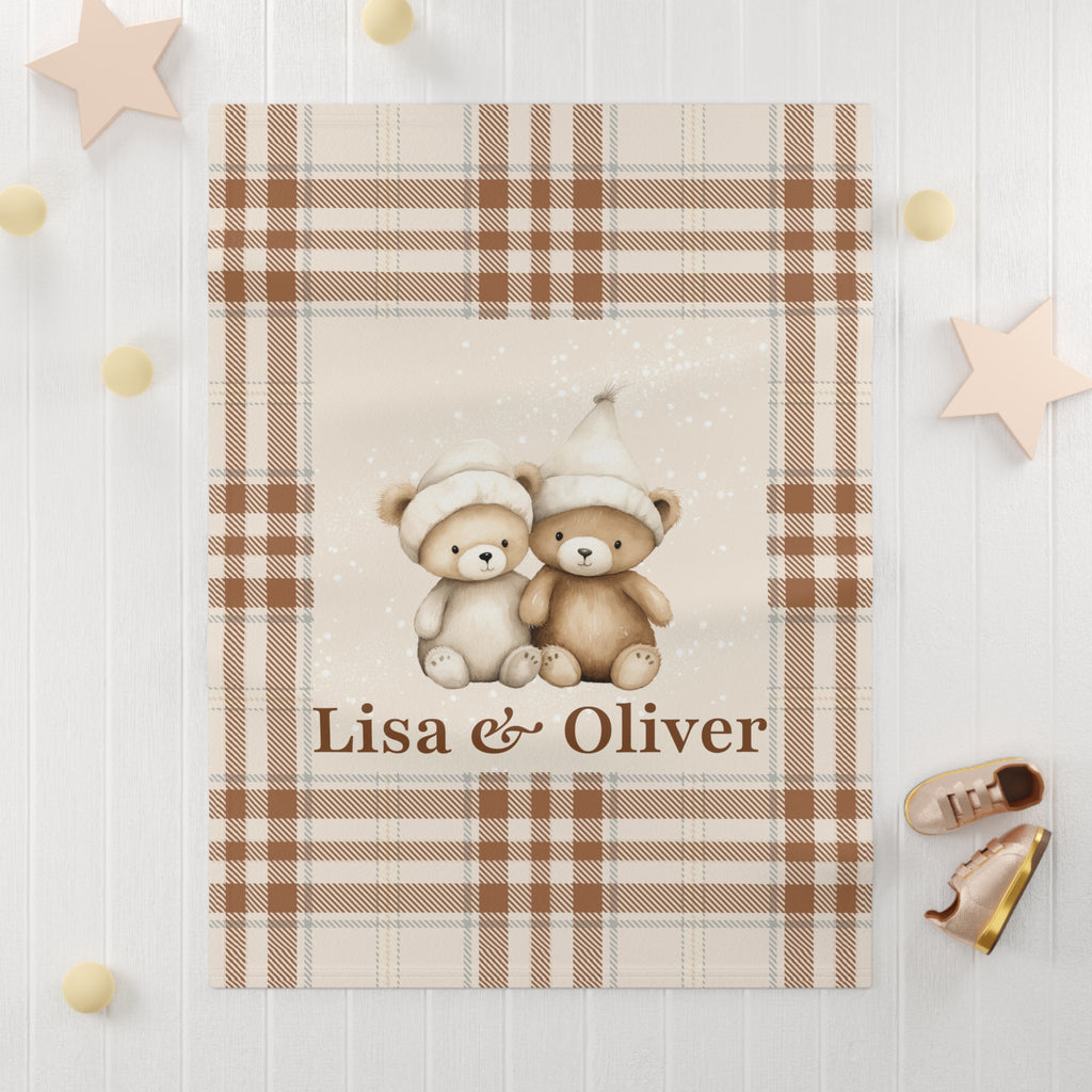 Personalized Twin Teddy Bear Baby Blanket