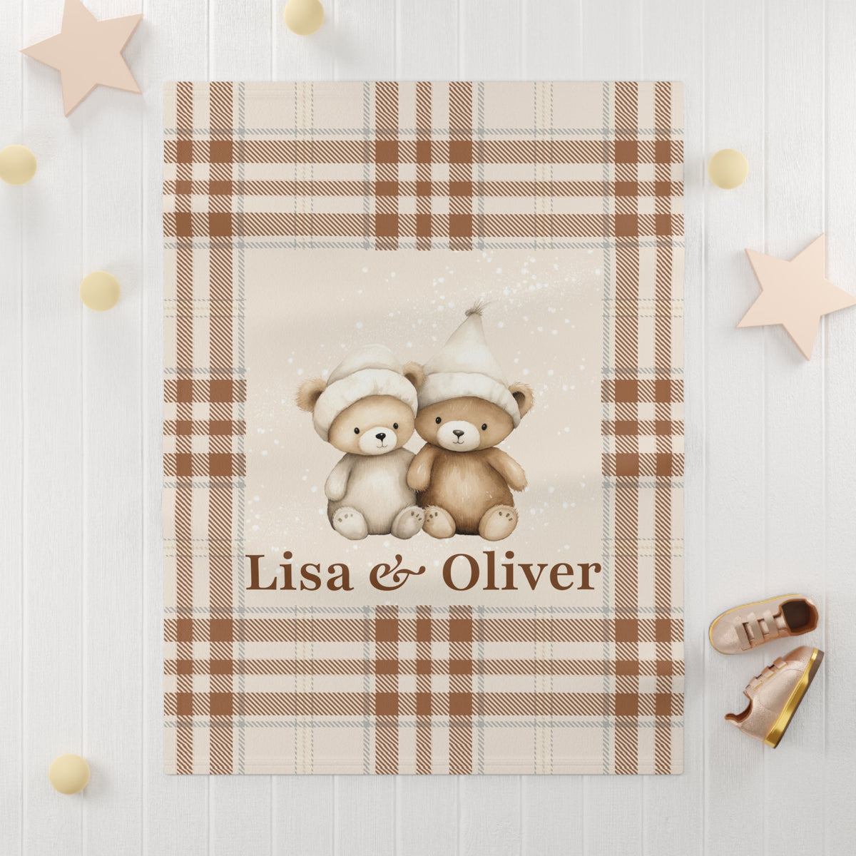 Personalized Twin Teddy Bear Baby Blanket