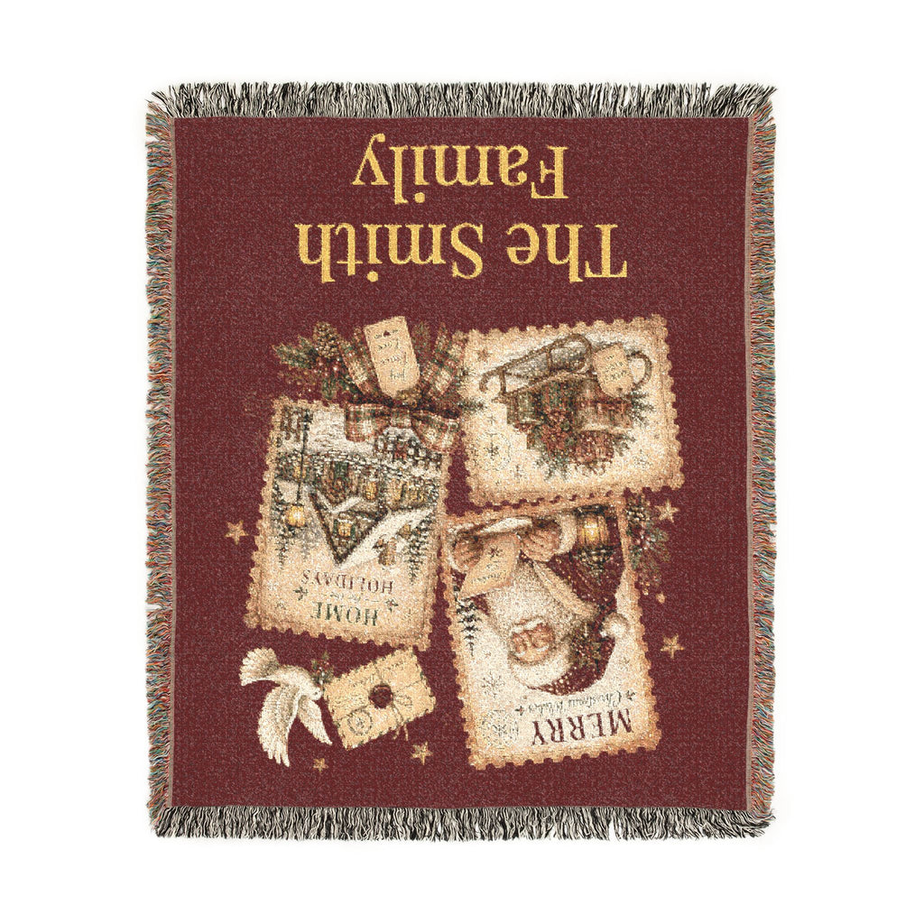 Personalized Family Christmas Stamps Blanket