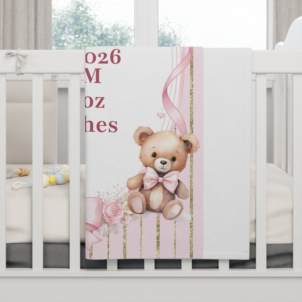 Personalized Birth Stats Pink Gold Baby Blanket