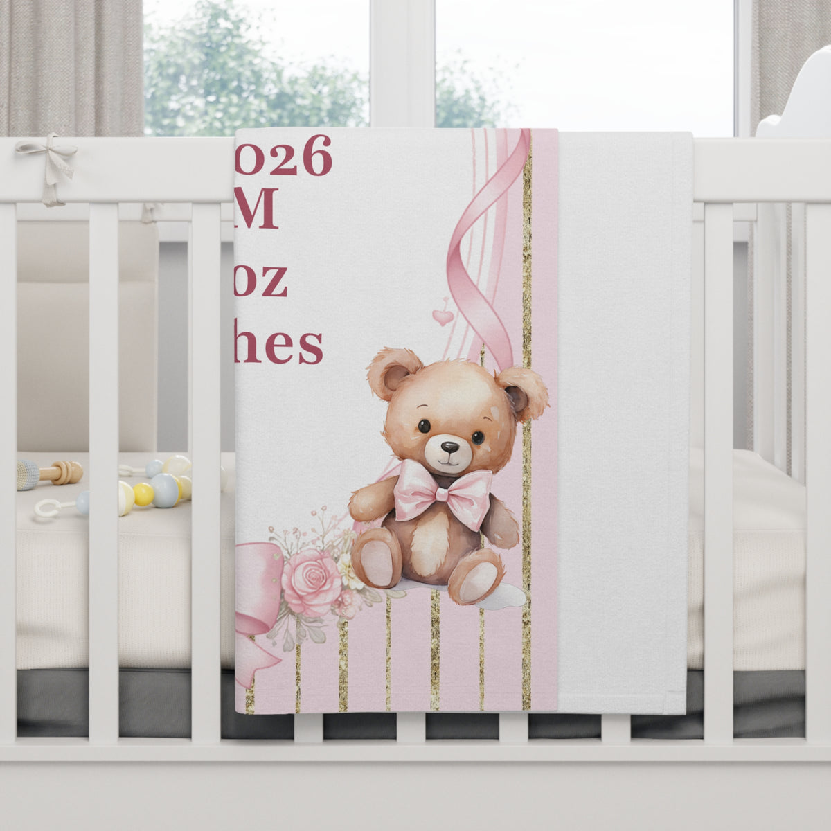 Personalized Birth Stats Pink Gold Baby Blanket