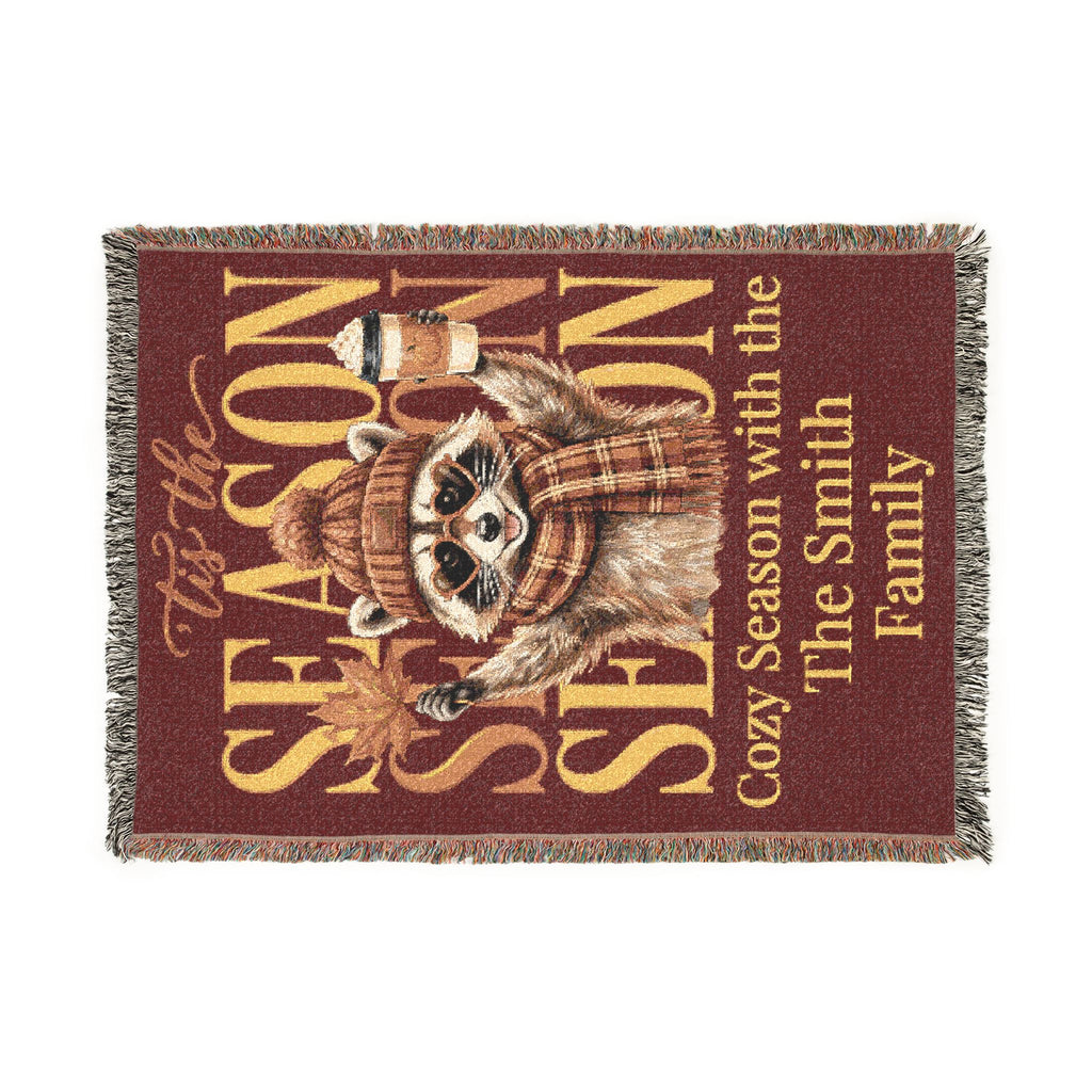 Personalized 'Tis the Season Raccoon Family Blanket