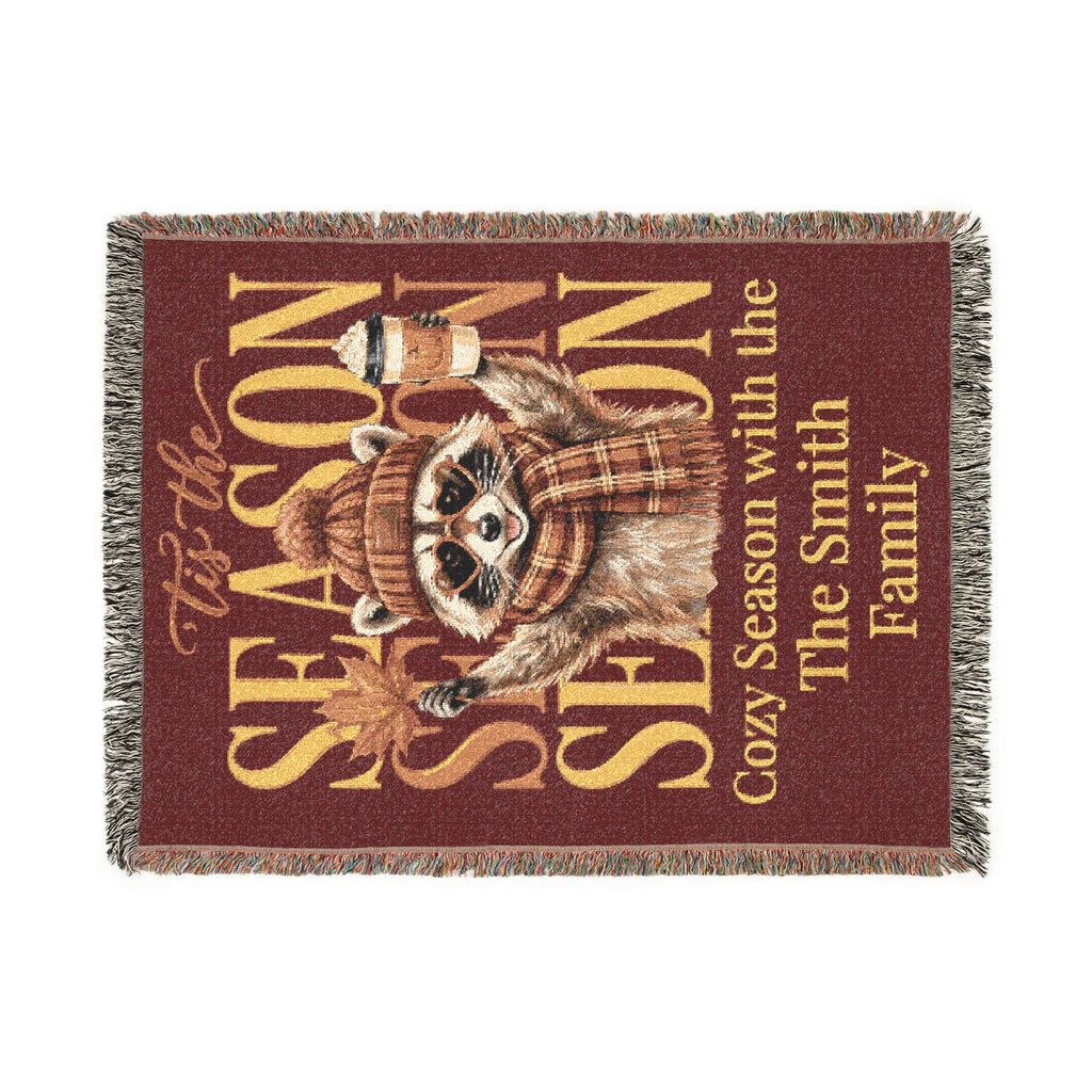 Personalized 'Tis the Season Raccoon Family Blanket