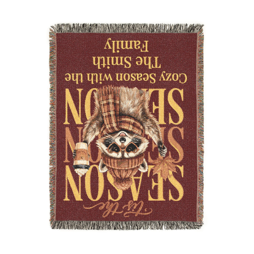 Personalized 'Tis the Season Raccoon Family Blanket