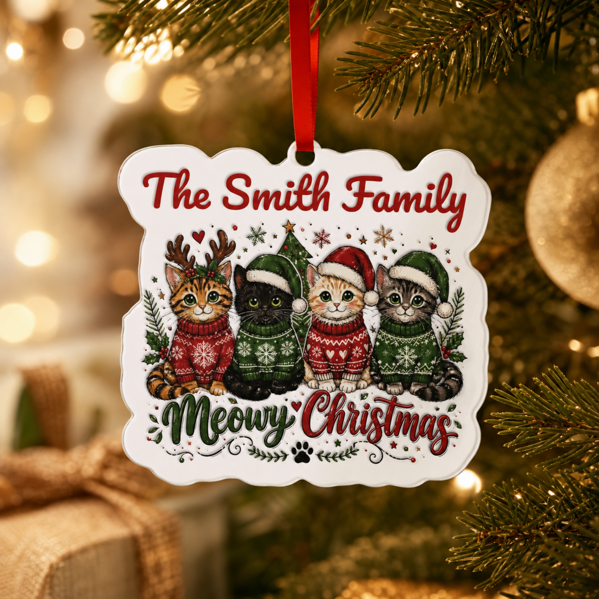 Personalized Meowy Christmas Cat Family Ornament