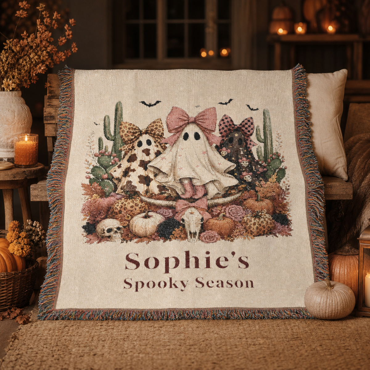 Personalized Spooky Season Vintage Ghost Blanket