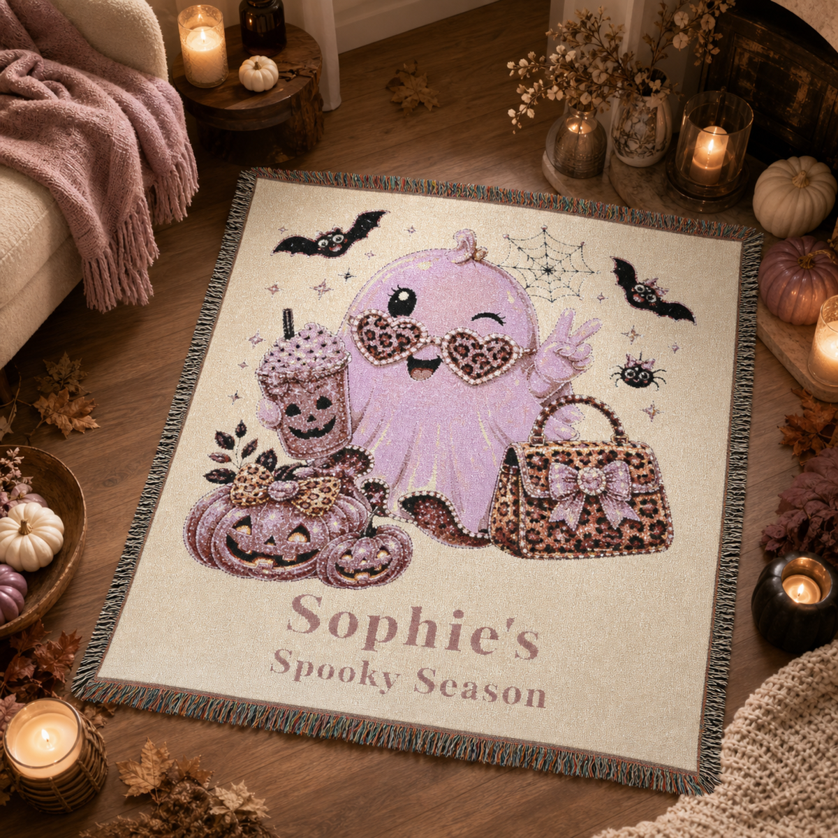 Personalized Spooky Season Glam Ghost Blanket