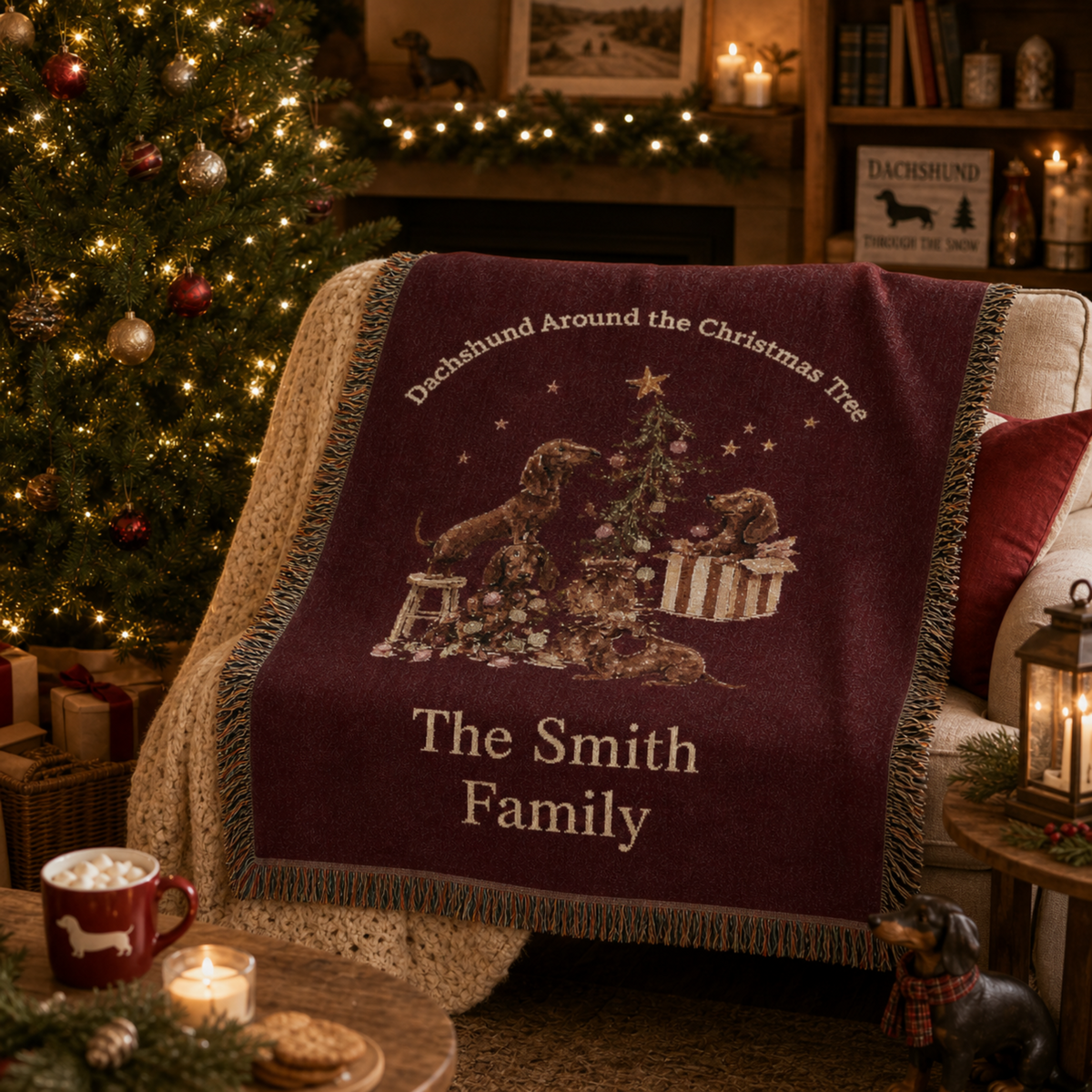 Personalized Dachshund Christmas Family Blanket