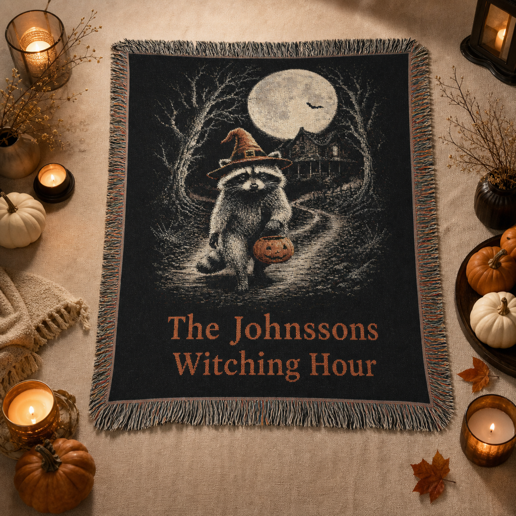 Personalized Witching Hour Raccoon Family Blanket
