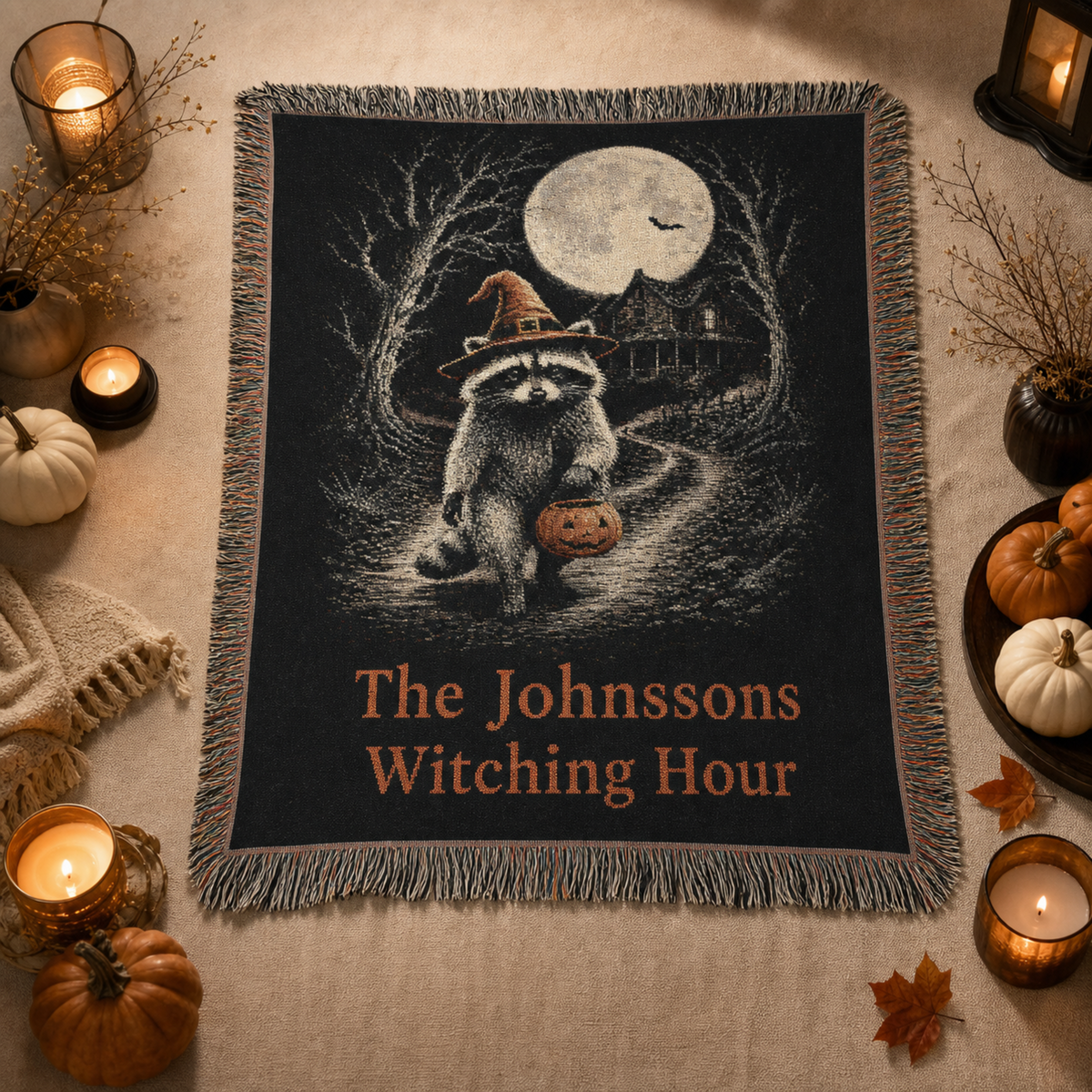 Personalized Witching Hour Raccoon Family Blanket