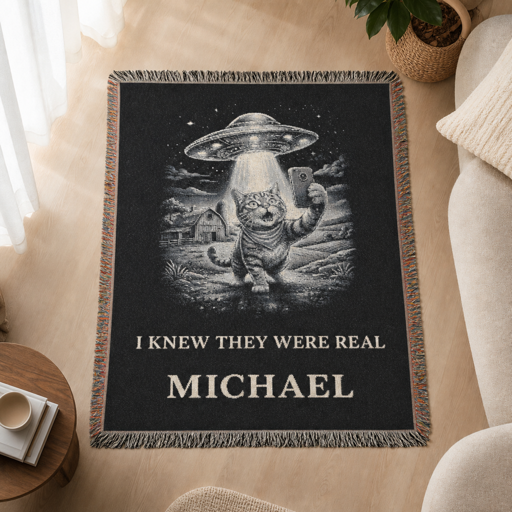 Personalized Cat UFO Selfie Blanket
