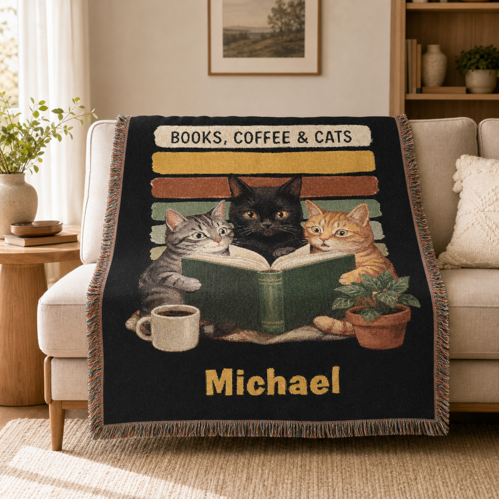 Personalized Books, Coffee & Cats Blanket