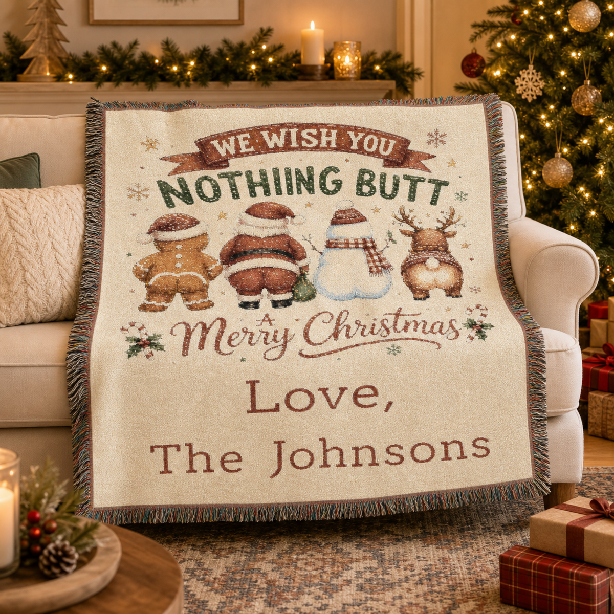 Personalized Nothing Butt Christmas Family Blanket