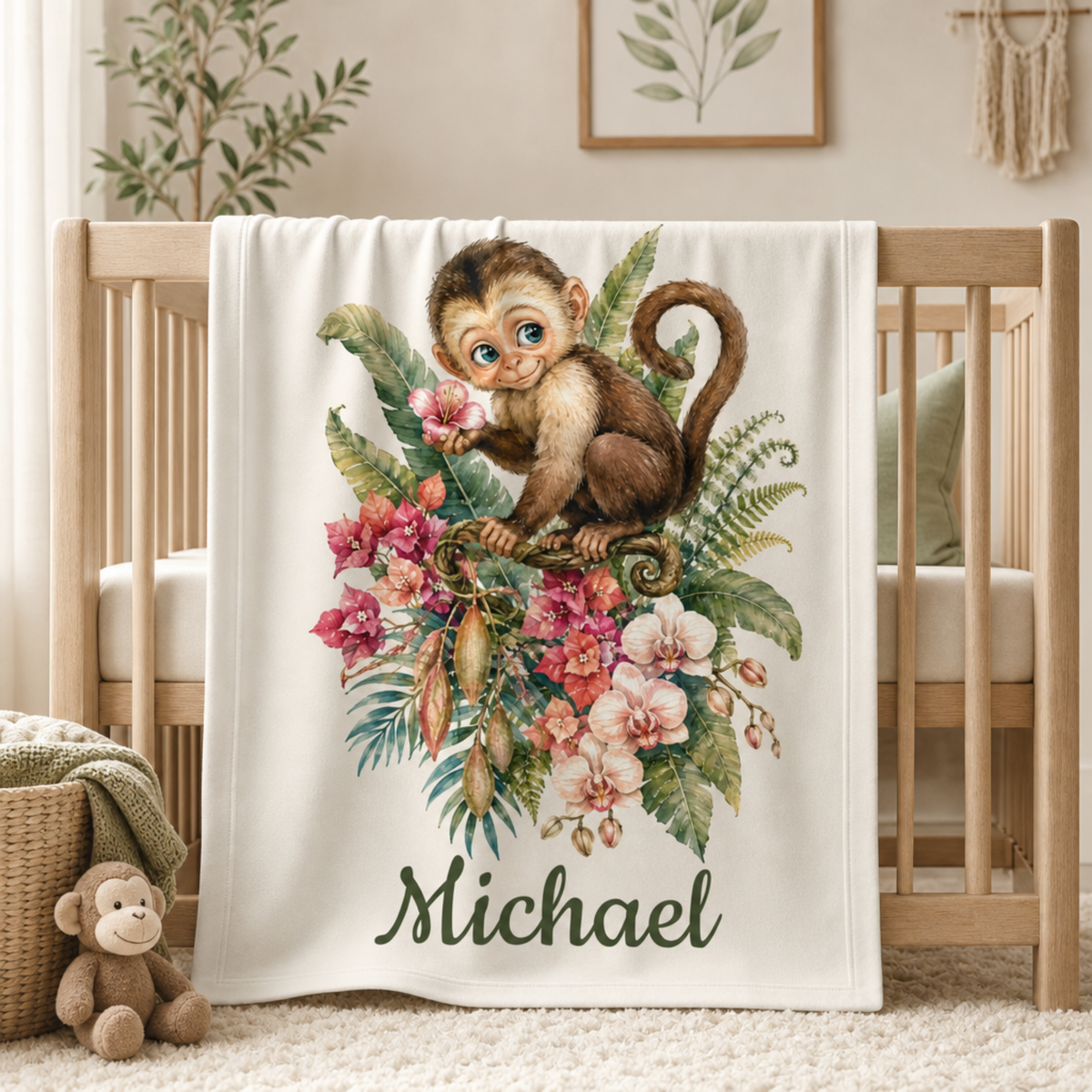 Personalized Monkey Baby Blanket
