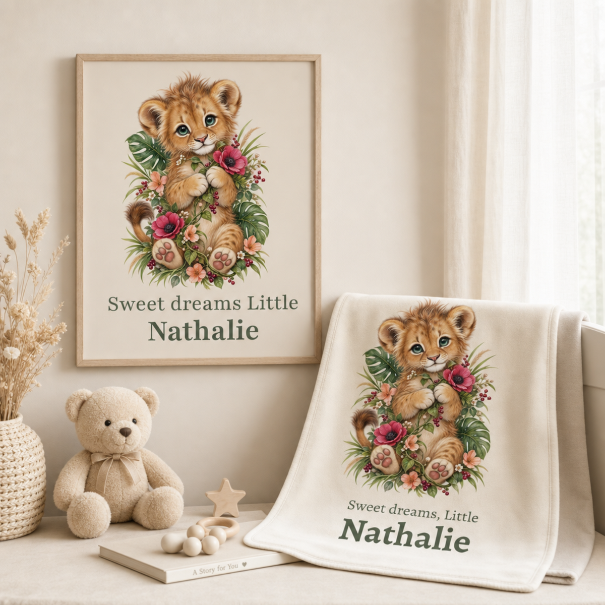 Personalized Sweet Dreams Lion Baby Blanket