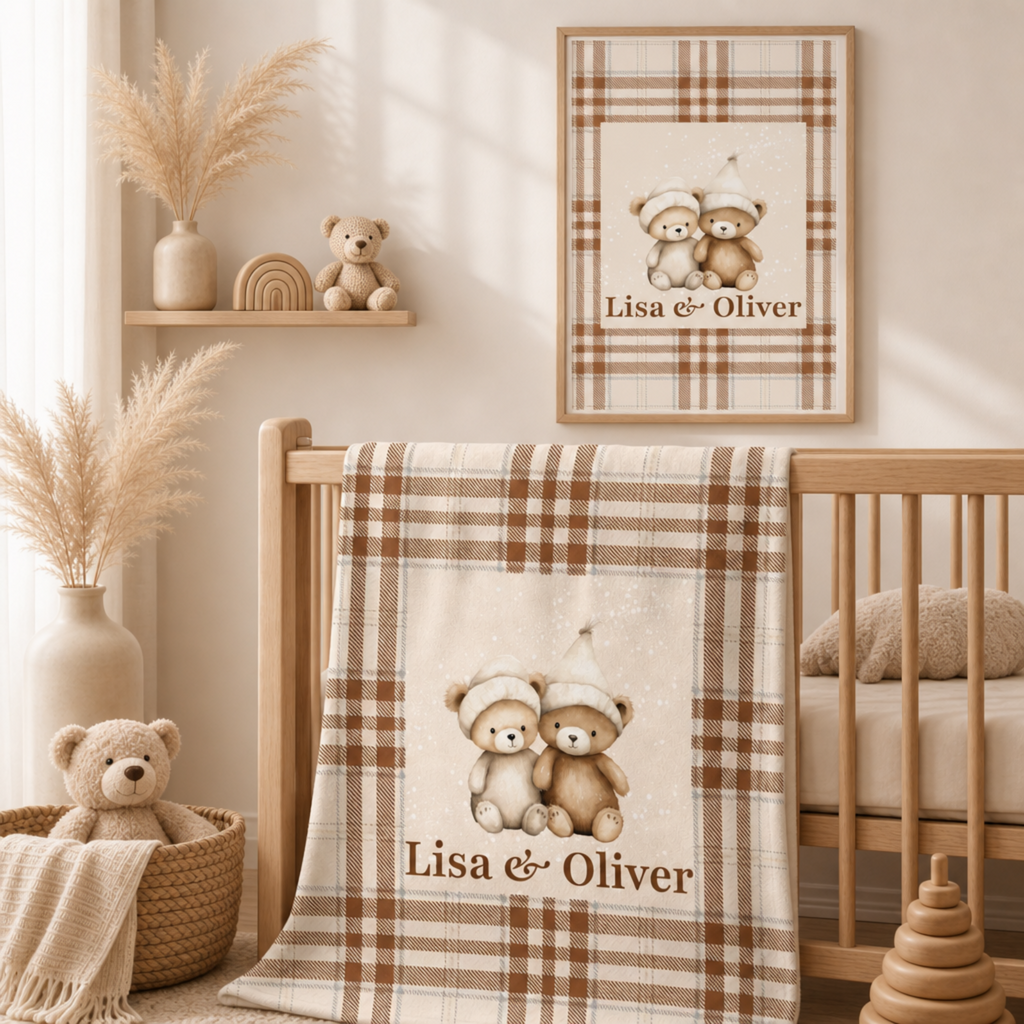 Personalized Twin Teddy Bear Nursery Poster