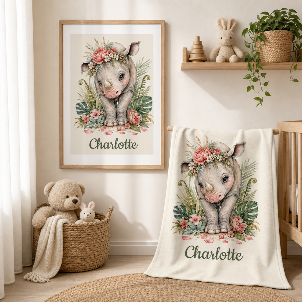 Personalized Rhino Nursery Poster