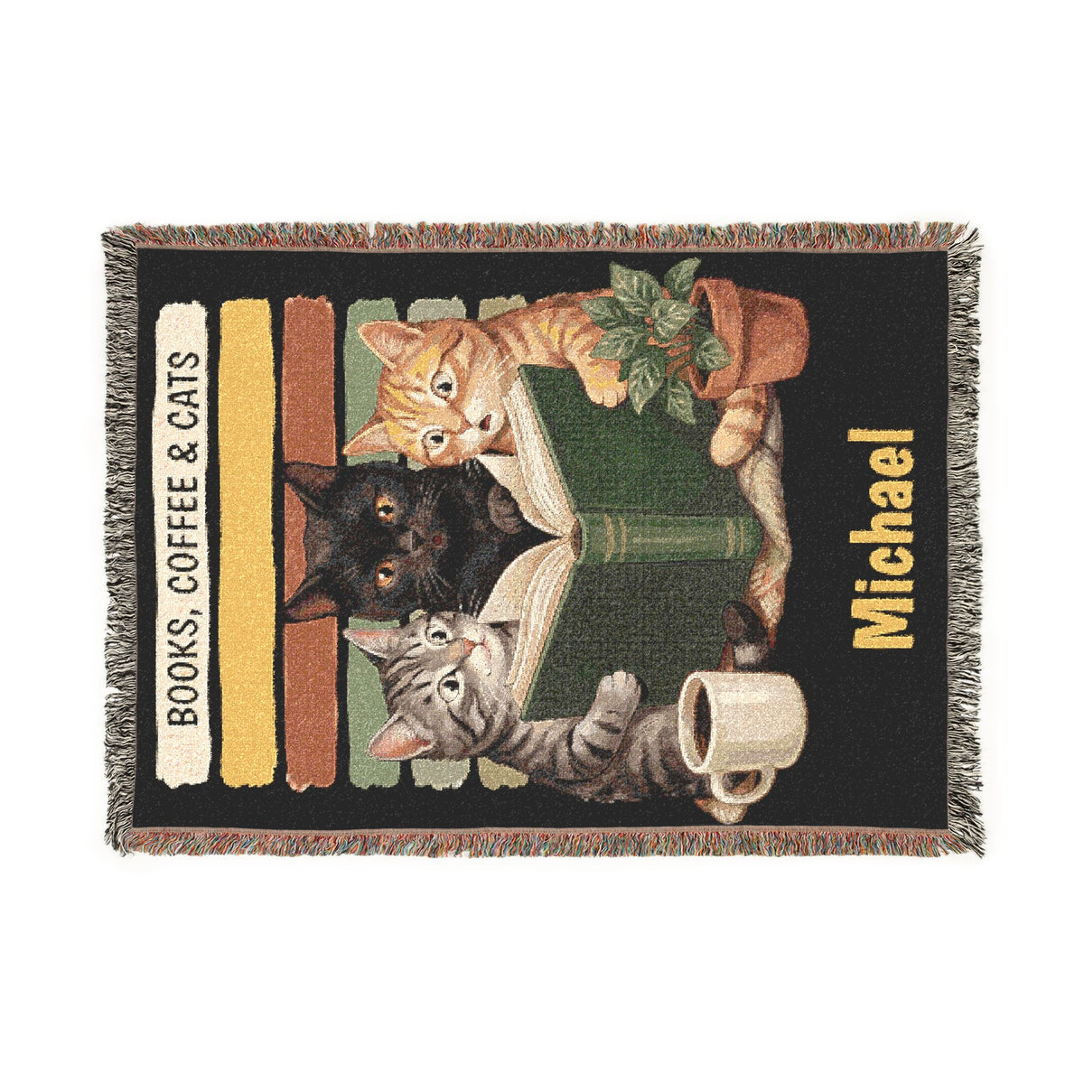 Personalized Books, Coffee & Cats Blanket