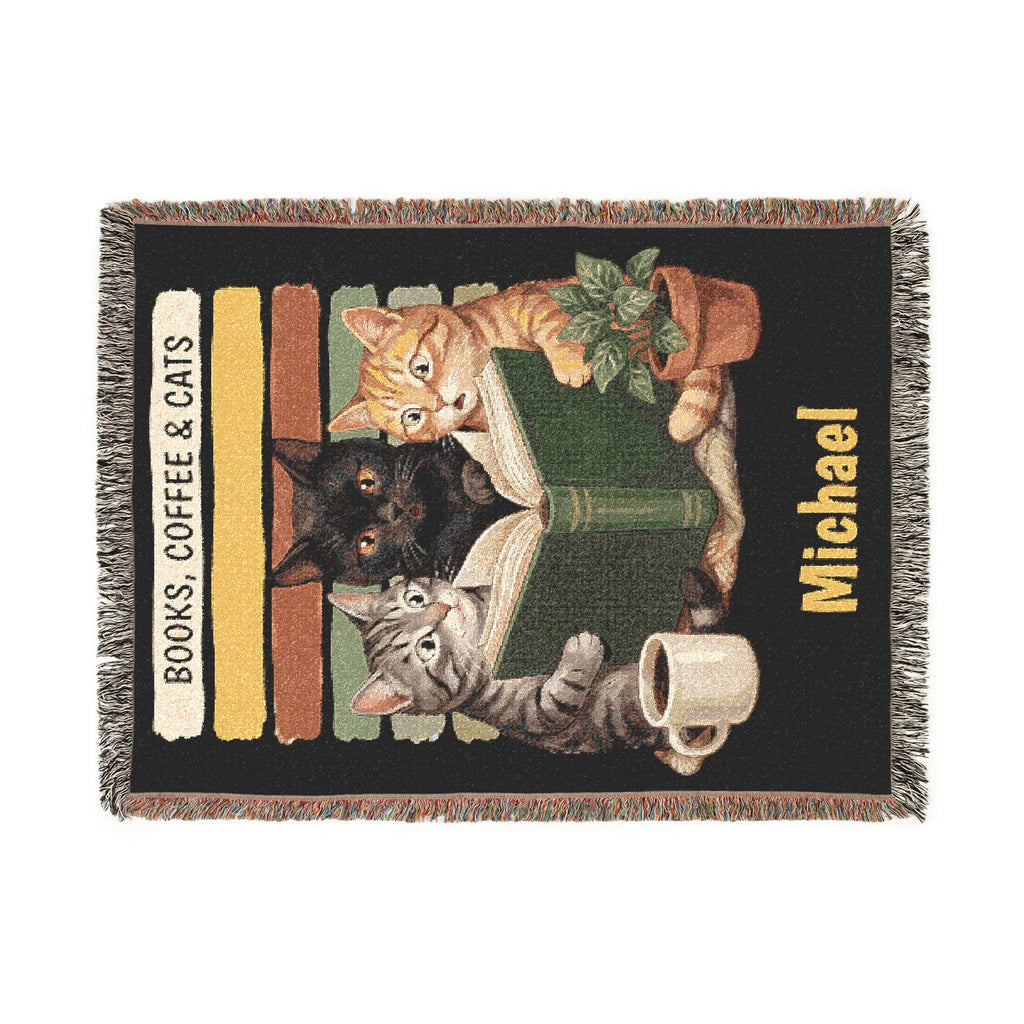 Personalized Books, Coffee & Cats Blanket