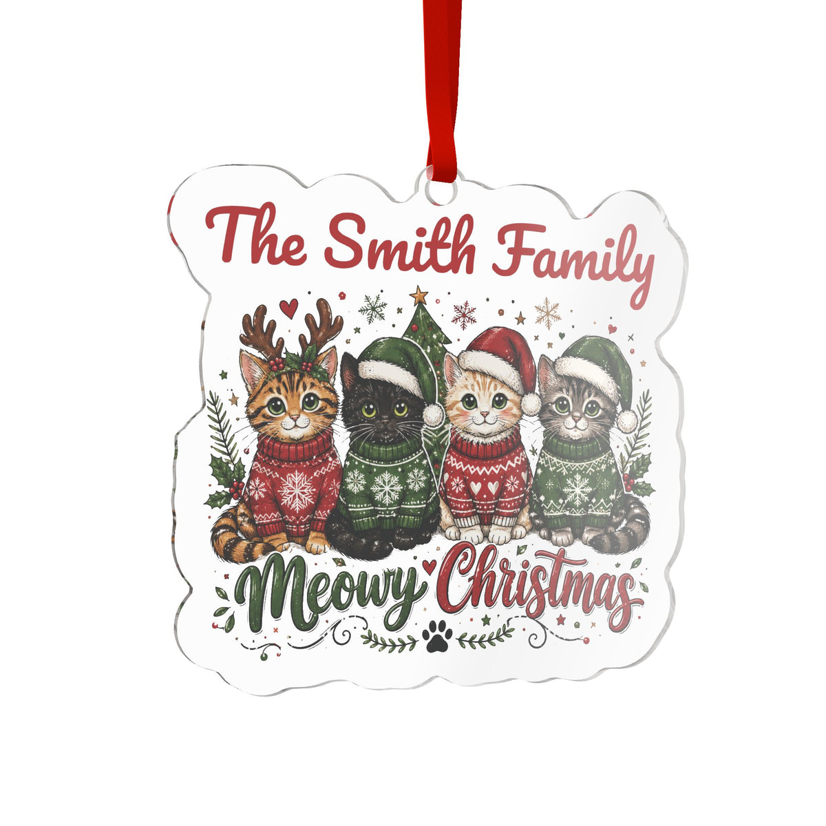 Personalized Meowy Christmas Cat Family Ornament