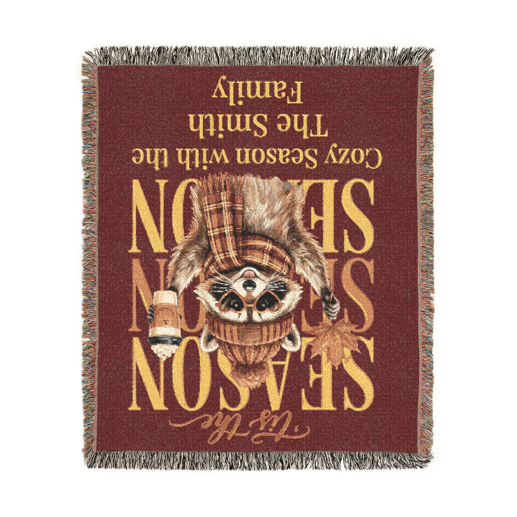 Personalized 'Tis the Season Raccoon Family Blanket
