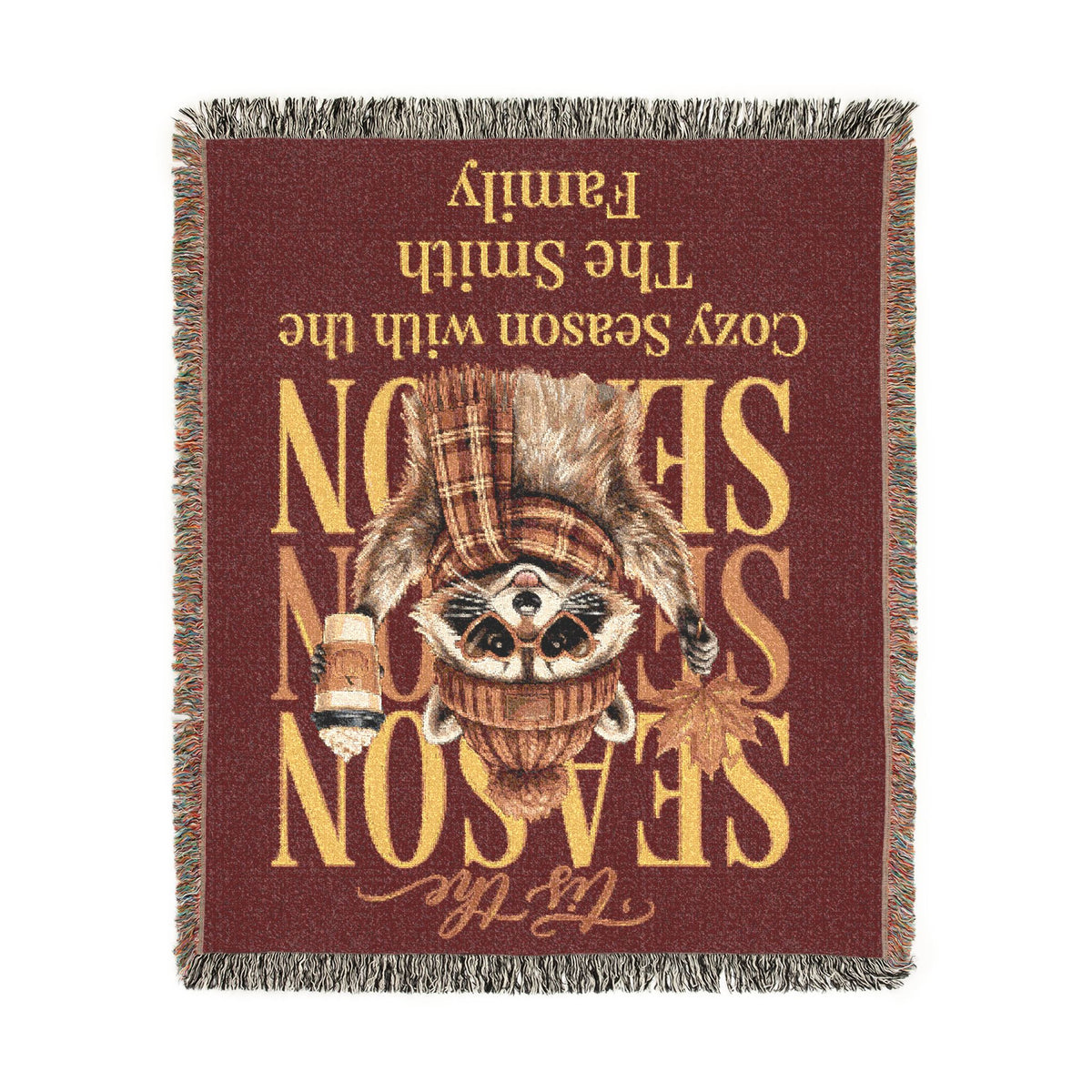 Personalized 'Tis the Season Raccoon Family Blanket