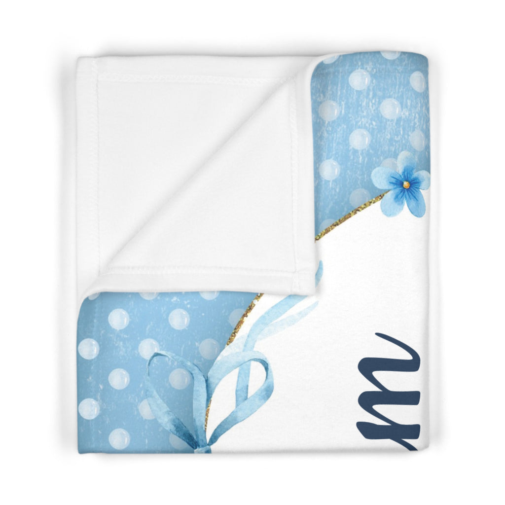 Personalized Birth Stats Blue Teddy Bear Baby Blanket