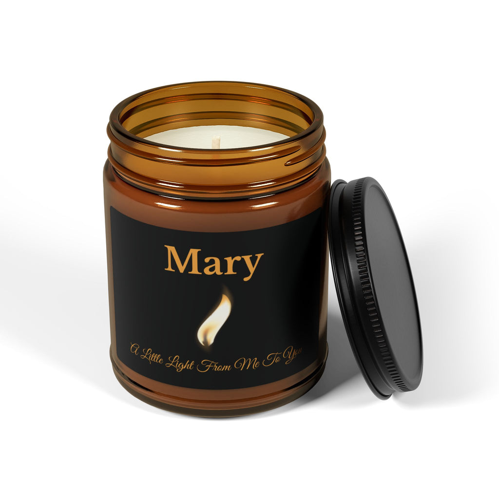 Personalised sympathy candle shown in a cosy home setting