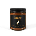 Personalised amber glass soy candle with name Mary and A Little Light From Me To You message