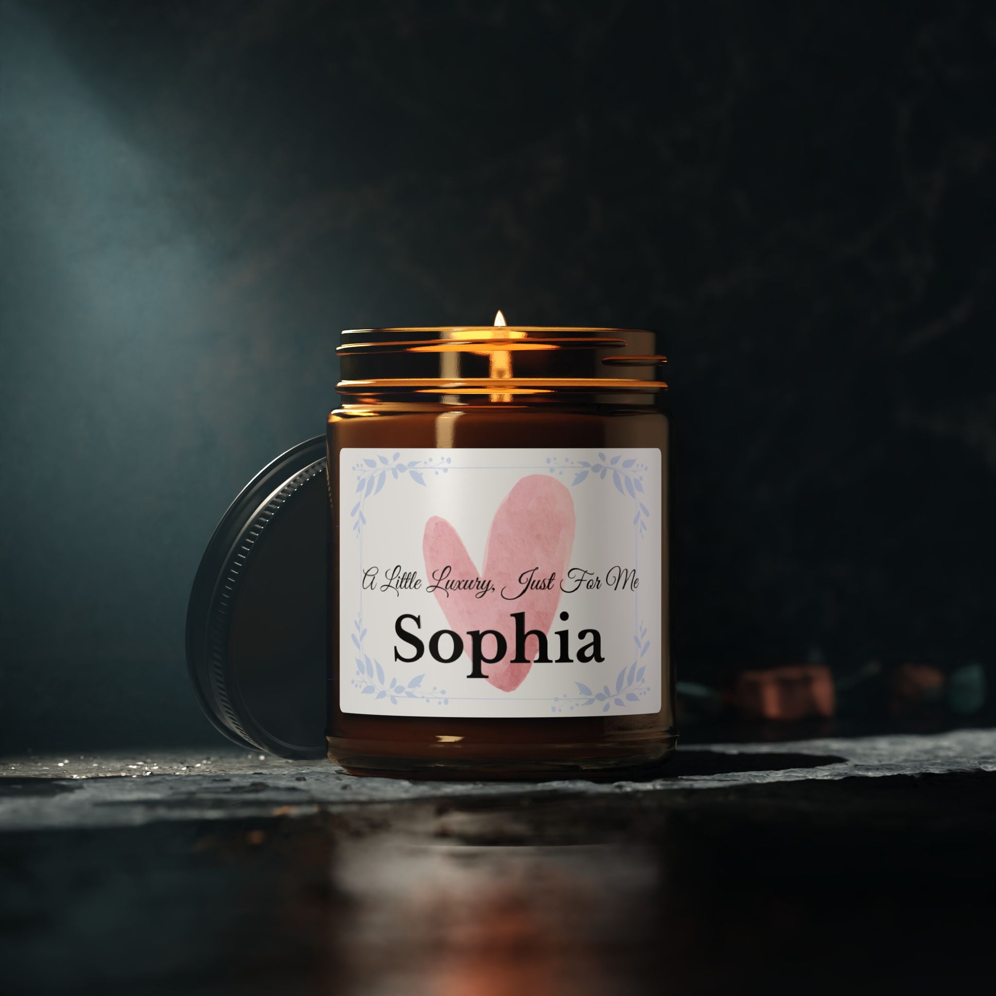 A Little Luxury Just For Me personalised soy candle in relaxing home setting