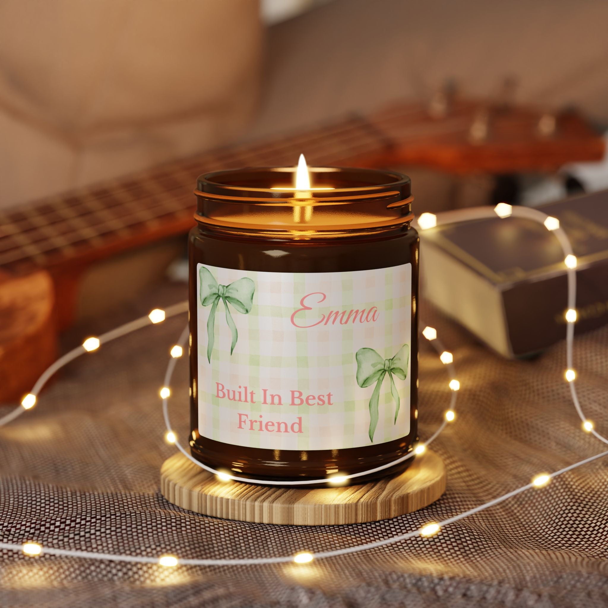Built In Best Friend personalised soy candle 4oz and 9oz amber jar size comparison