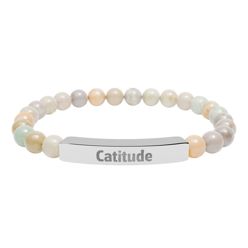 Engraved bar bracelet with natural stone beads reading Catitude