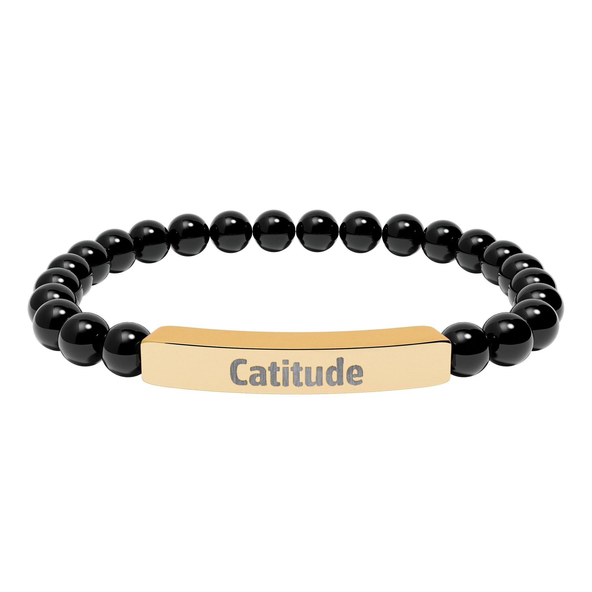 Side angle view of the Catitude engraved bracelet