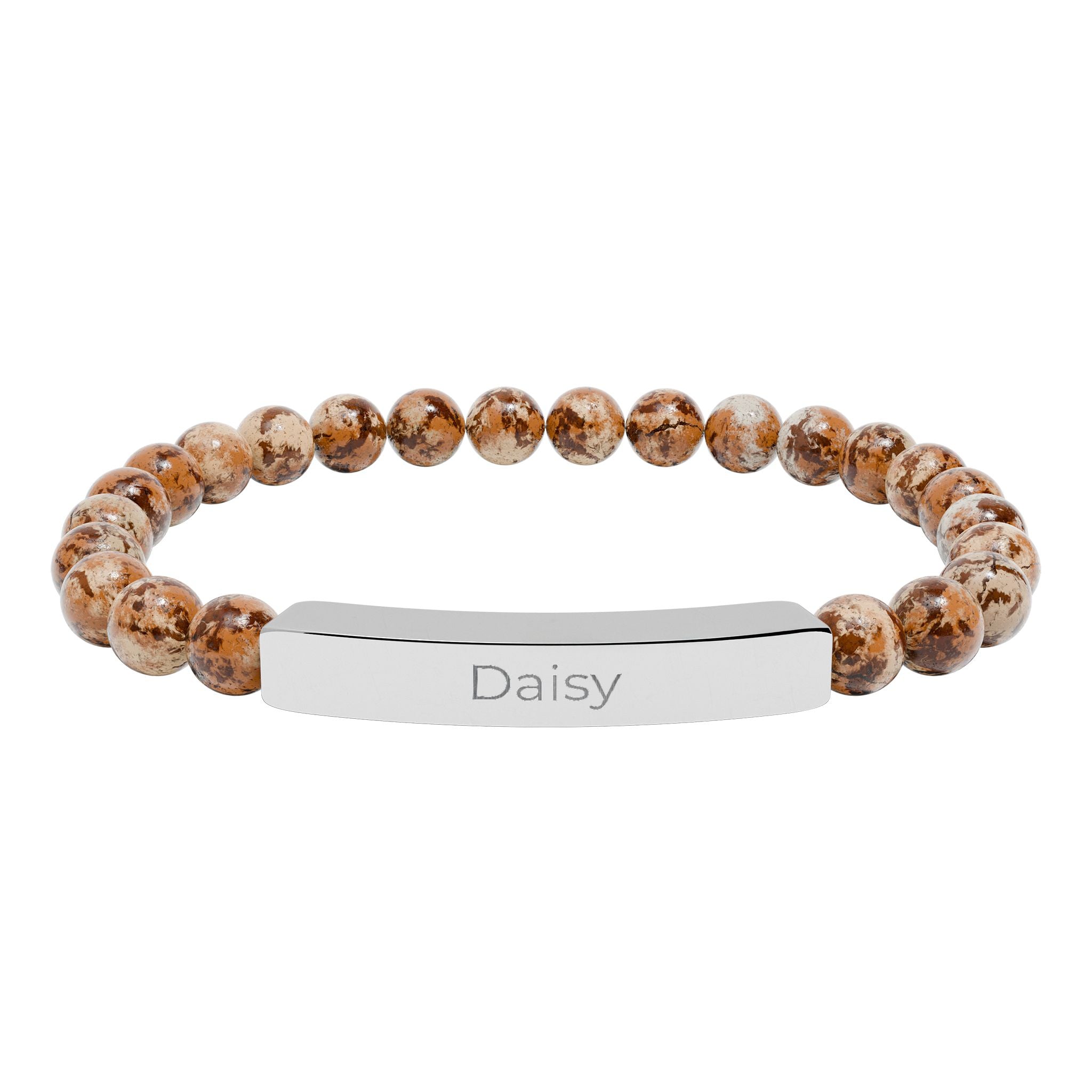 Daisy name bracelet shown in its white gloss jewelry box