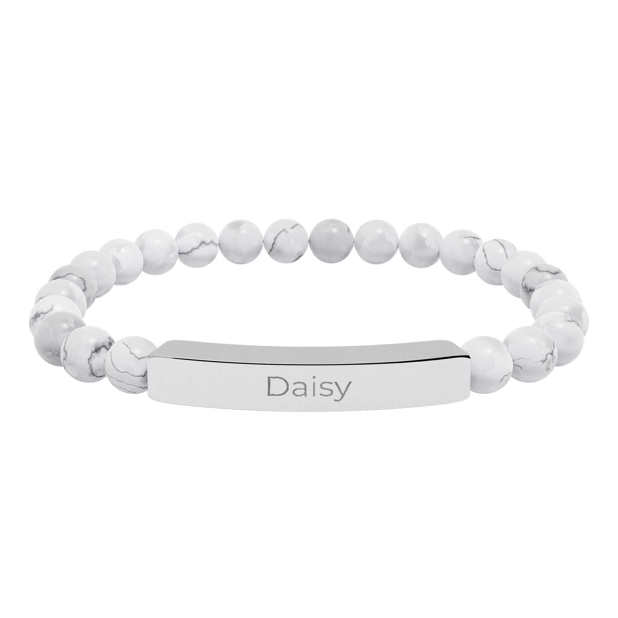 Daisy name bracelet worn on a wrist