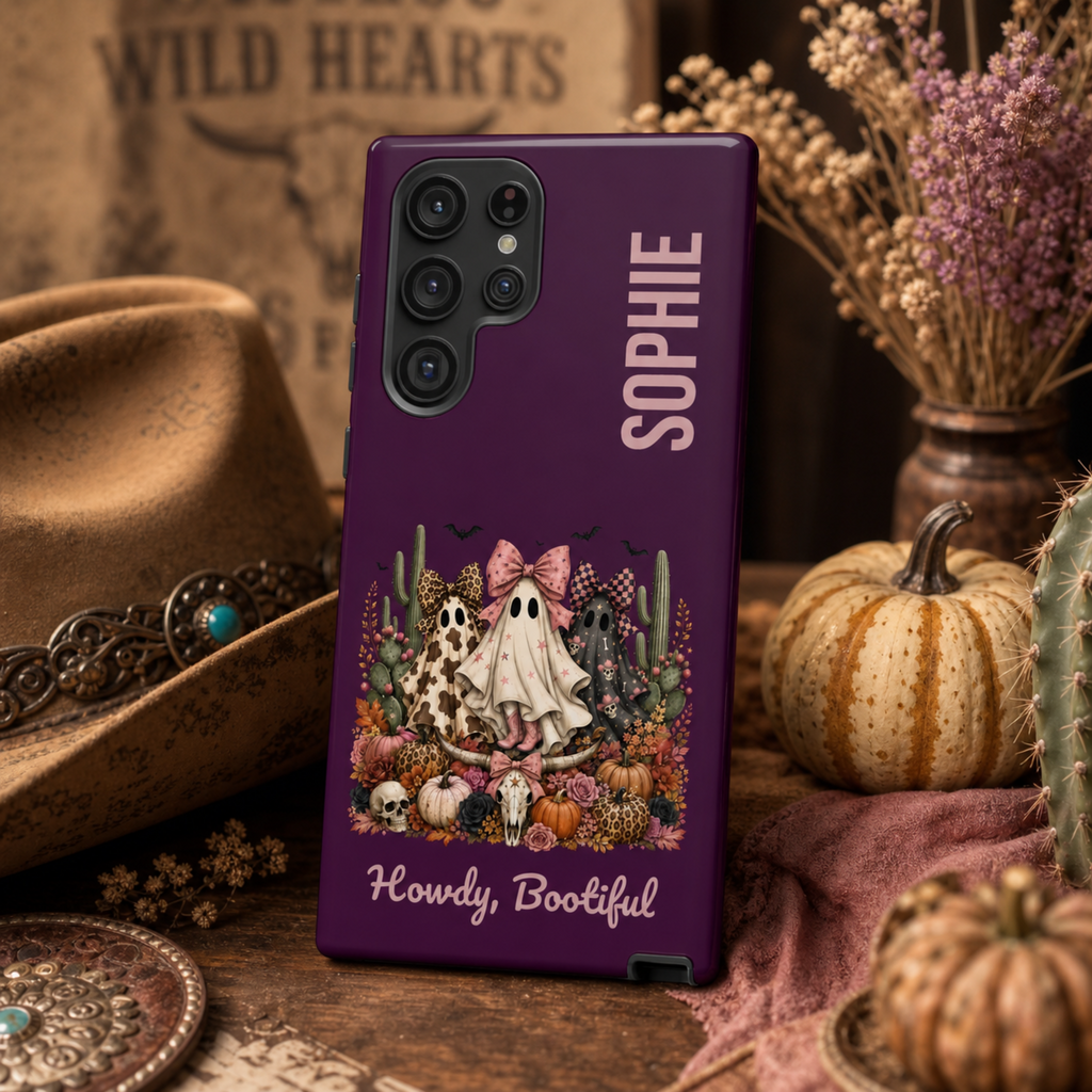 Personalized Howdy Bootiful Western Ghost Phone Case