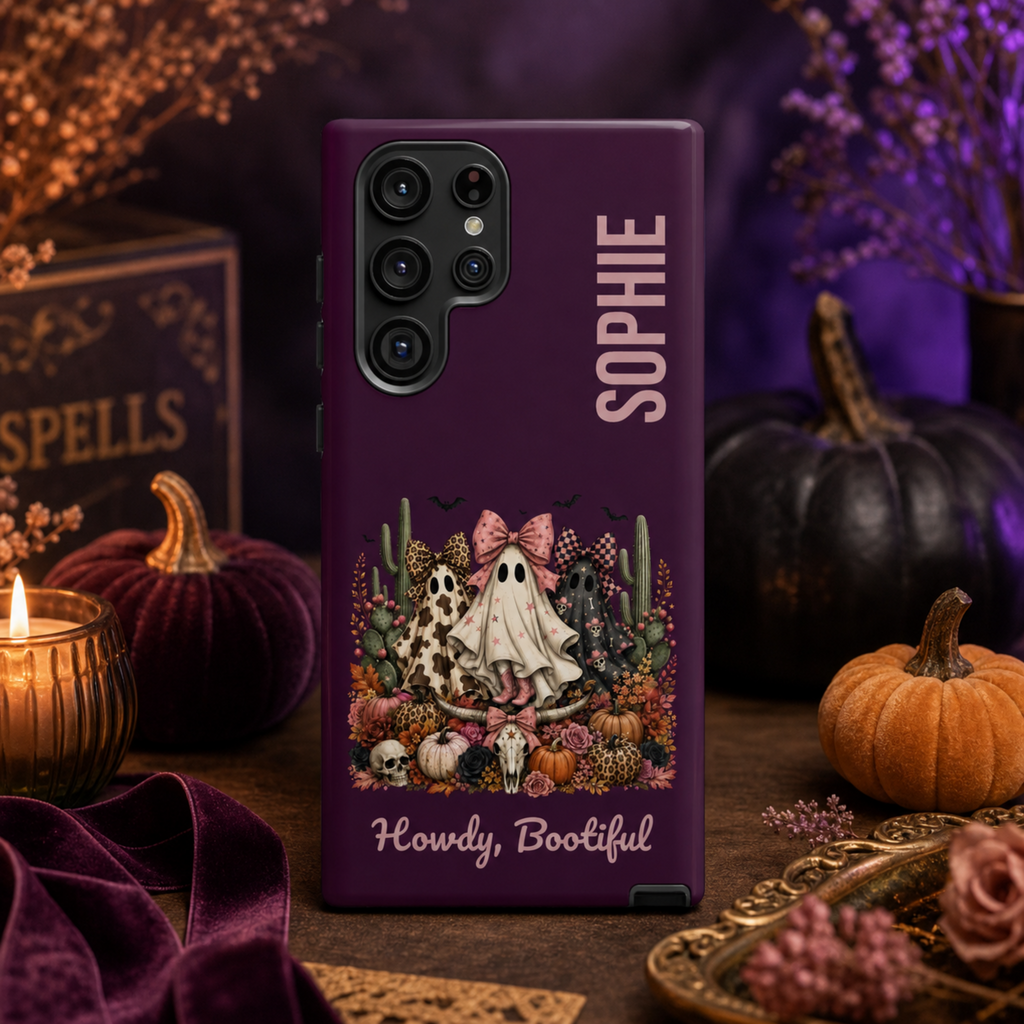 Personalized Howdy Bootiful Western Ghost Phone Case