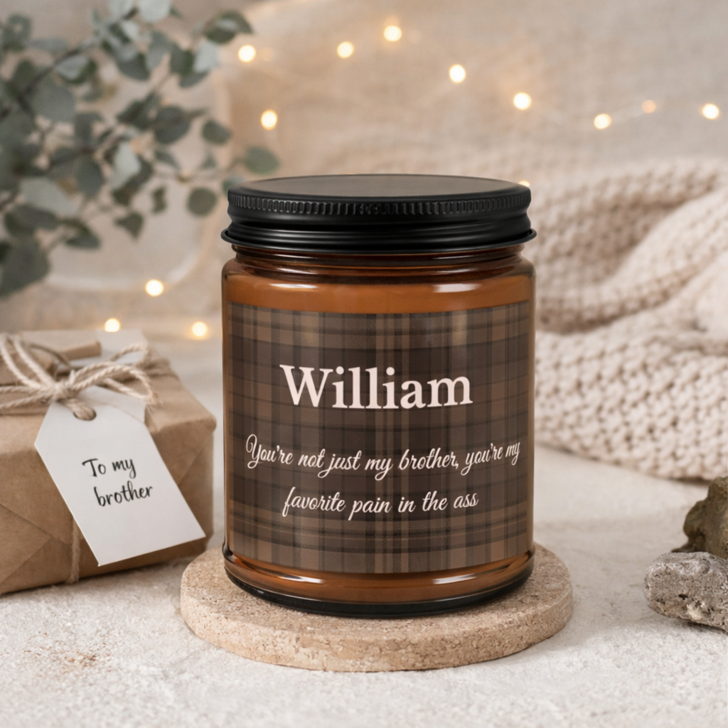 Funny brother personalised candle lifestyle shot – birthday or Christmas gift for him