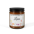 Personalised amber glass soy candle with name Luna and Friends Like You Make Life Glow floral design