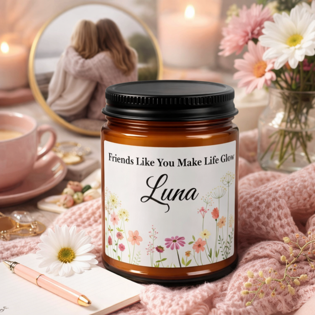 Size and scent options chart for the personalised candle