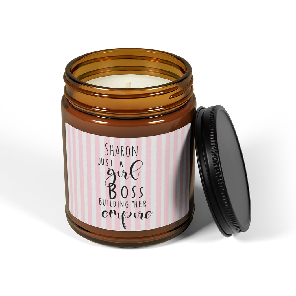 Girl boss candle lifestyle shot on marble surface with soft background