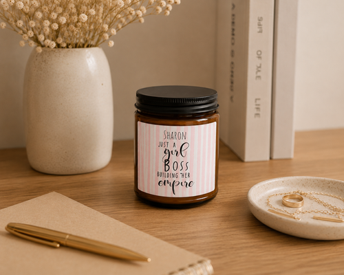 Girl Boss personalised candle scent and size options overview