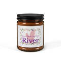 Personalised graduation candle – Glowing Through Every Chapter, wildflower wreath label with heart