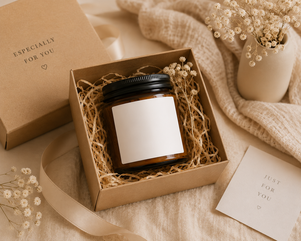 Personalised wildflower candle packaging and presentation detail