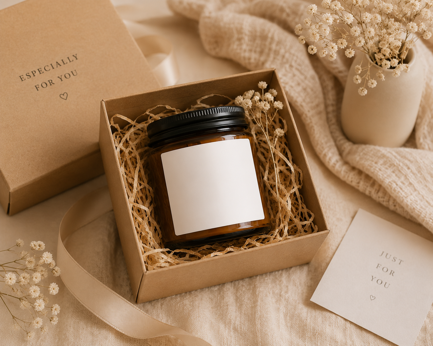 Personalised wildflower candle packaging and presentation detail