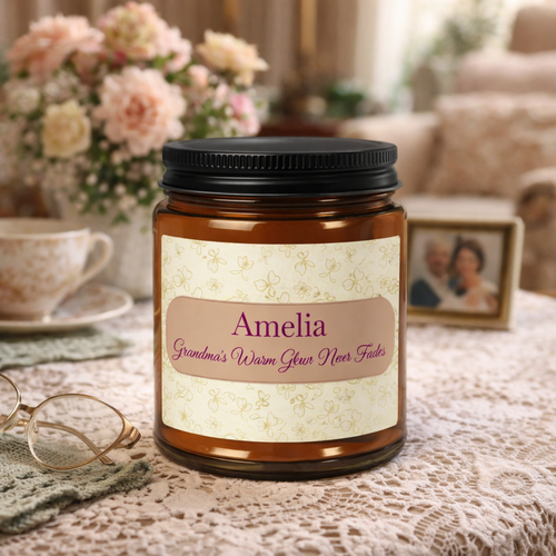 Grandma's Warm Glow personalised candle lifestyle shot – Mother's Day gift for grandma