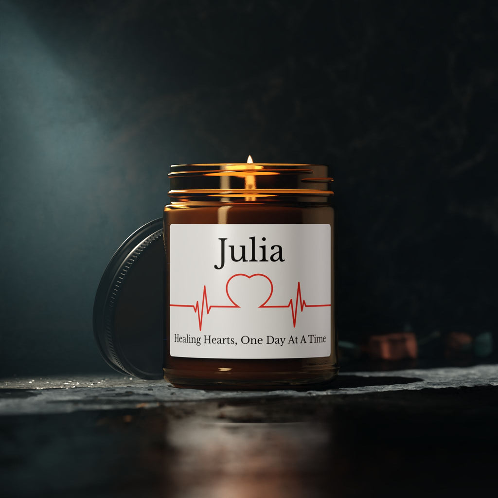 Nurse appreciation candle displayed on a hospital break room table
