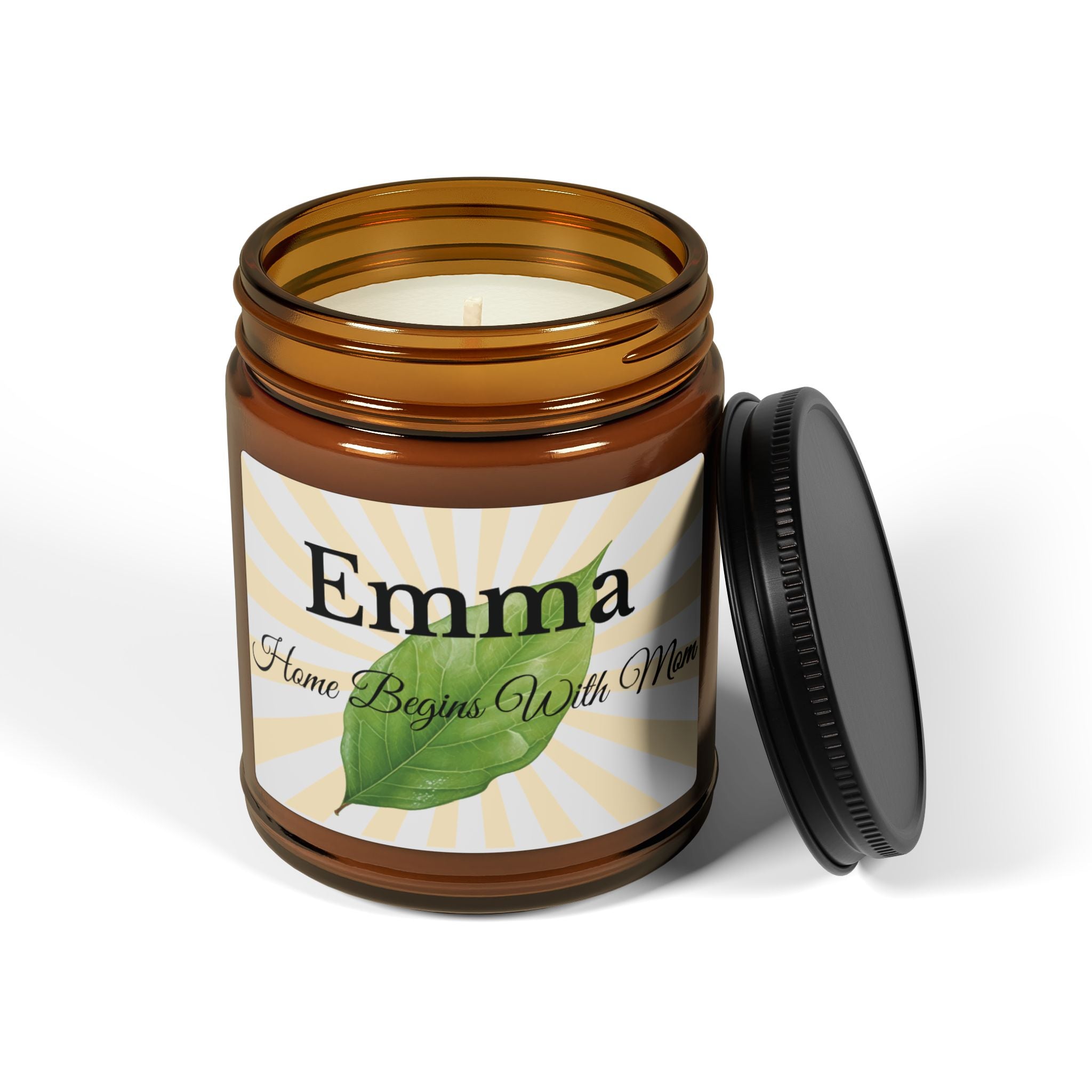 Personalised mom candle lifestyle shot on wooden surface – Mother's Day gift