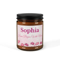 Personalised mom candle in amber jar – Home Begins With Mom, pink floral watercolour label